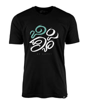 Black color round neck t shirt with Kannada font printed on it.